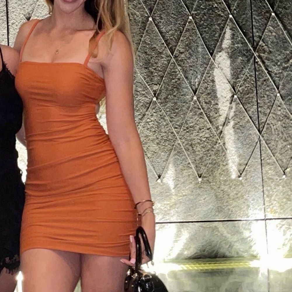 Tiger Mist terracotta orange copper mini dress tie in the back S - Picture 3 of 11